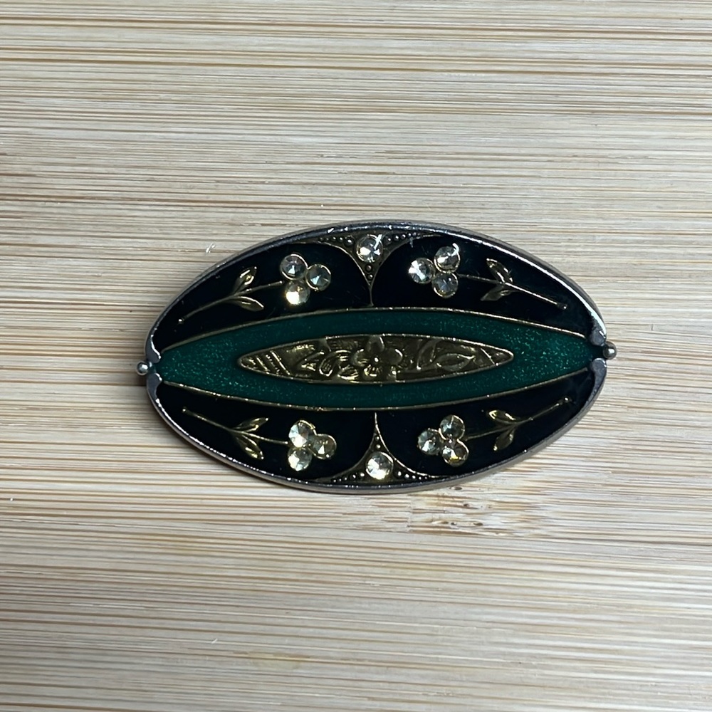 Vintage Silver Brooch Floral Deco Resin Glass Enamel Guilloche Caviar Pin N S E